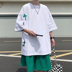 潮复古短袖T恤男港风休闲宽松青少年半袖体恤衫T0155-P25，男装T恤，星座308B-1