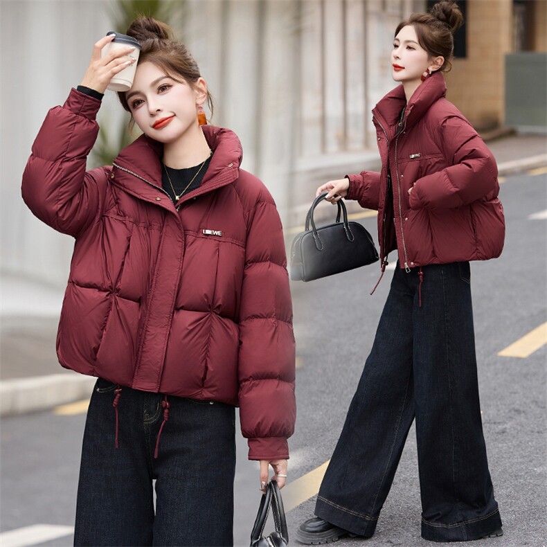 短款羽绒服女2024冬季新款小个子欧货宽松洋气红色加厚立领面包服,女装羽绒服,艾尚靓装