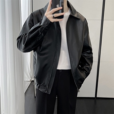 港风秋冬款男皮衣纯色双拉链皮夹克休闲外套JK635P72，男装夹克，星座1013-1