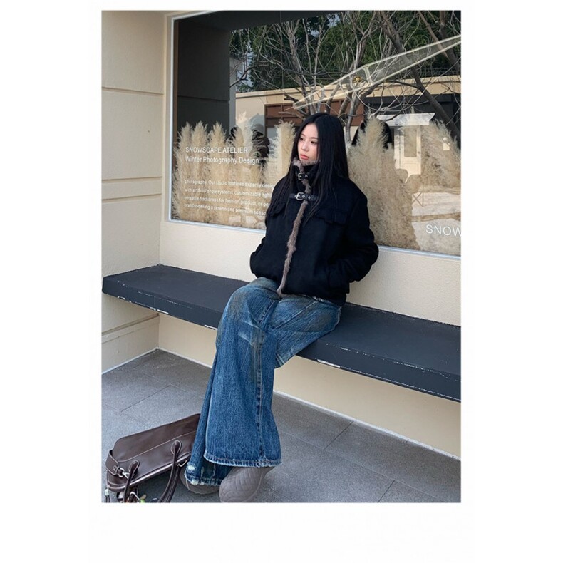 美式复古毛毛拼接立领机车夹克棉服男女冬季加绒加厚短棉衣外套潮,男装夹克,星座506A