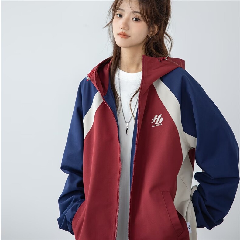 美式复古拼色冲锋衣女春秋季防水宽松休闲运动棒球服外套2024,男装夹克,星座218-1（原230）