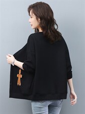 2022年春季长袖V领直筒开衫简约单件单排扣插肩袖弹力布，女装卫衣/绒衫，依倍林