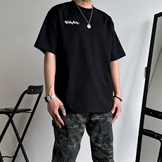 万针全刺绣工艺抖音得物高品质260克重磅纯棉双纱美式高街短袖T恤，男装T恤，电商A486
