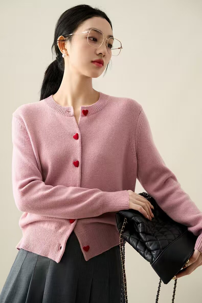 法式miu系开衫100纯棉针织毛衣女2025新款秋冬加厚保暖毛衣外套潮,针织衫/毛衣,初婷羊绒