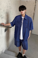夏季青春冰丝两件套装男士衬衫搭配套装潮男夏潮流时尚套装P65，男装衬衫，电商B319