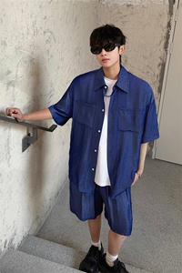 夏季青春冰丝两件套装男士衬衫搭配套装潮男夏潮流时尚套装 P65图片