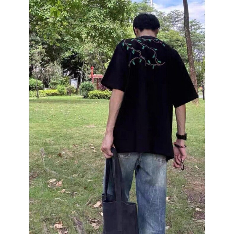 夏季新款港风美式刺绣设计感套头圆领短袖T恤男女ZX467-P33,男装T恤,星座313A(原308A-2)