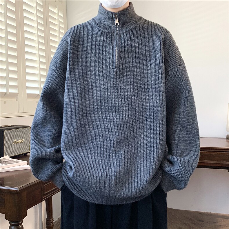 秋冬新款青少年时尚立领半拉链款休闲针织衫毛衣1018-1-M623-P48，男装针织衫/毛衣，星座1018-1​