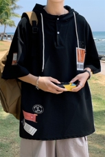 LD54121-P45连帽短袖t恤男大码胖子带帽五分袖中袖，男装T恤，电商A040