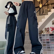 美式复古高街工装裤女春秋百搭宽松运动ins潮韩版阔腿裤AK815-P45，男装休闲裤，星座1008