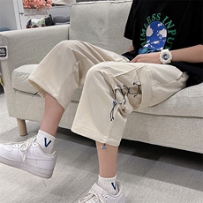 夏季新款潮流宽松工装短裤男抽绳休闲裤学生直筒七分裤子，男装牛仔裤，星座410-7