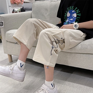 夏季新款潮流宽松工装短裤男抽绳休闲裤学生直筒七分裤子图片
