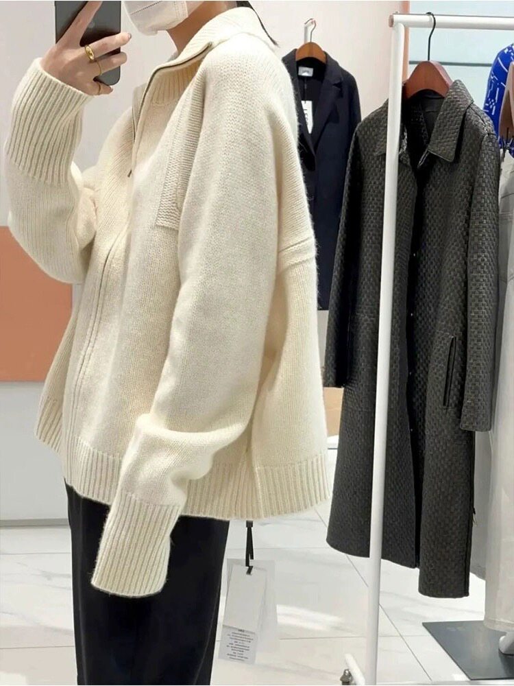 开衫女纯色拉链上有秋冬新款百搭毛衣羊毛针织外套,女装羊毛衫,恩泰羊绒