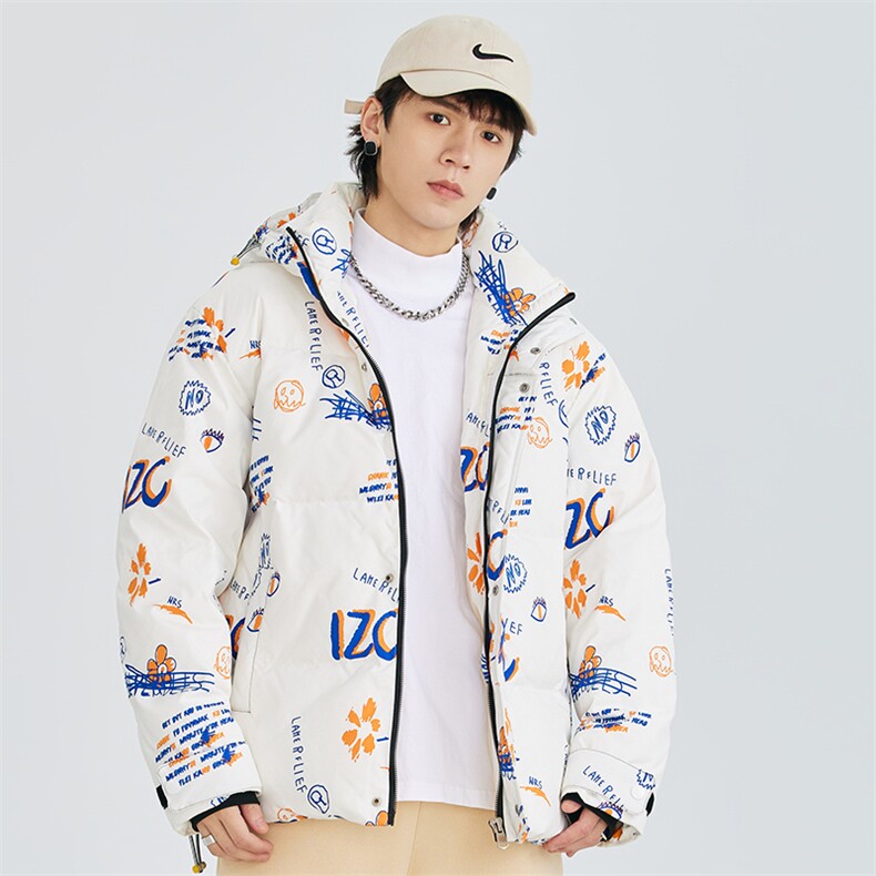 冬季新款连帽保暖白鸭绒外套潮流涂鸦羽绒服A305-3743-P190控269,男装羽绒服,电商B306