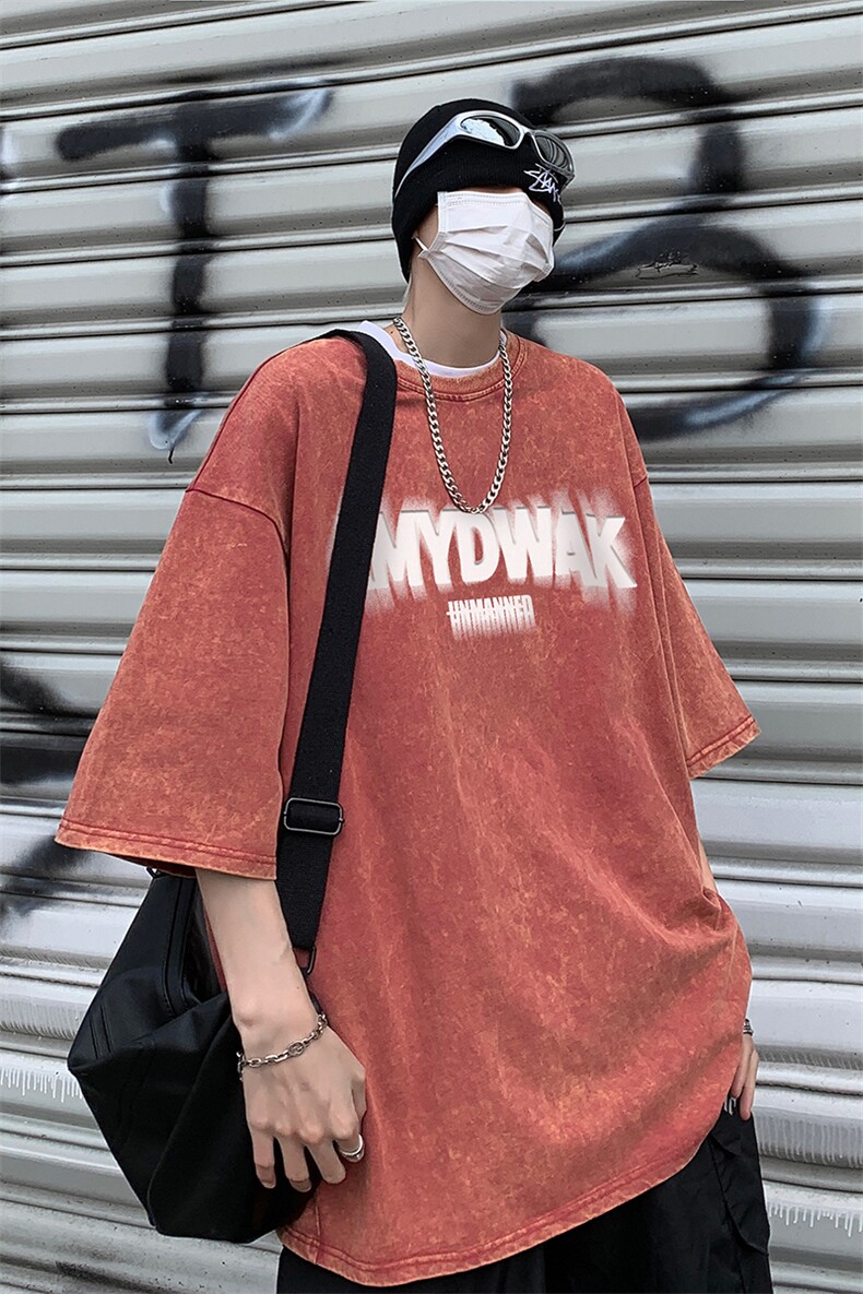B239-X1022-P38美式字母做旧水洗短袖落肩袖短袖T恤男,男装T恤,星座514-2(原B239)