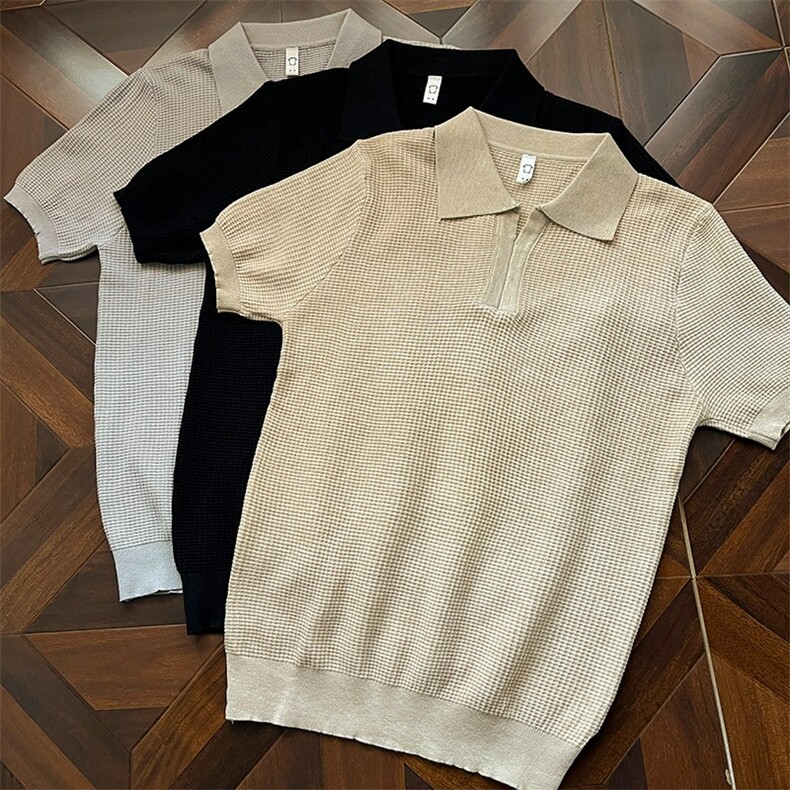 老钱风新款针织polo衫男修身短袖包芯纱休闲工装t恤潮LT1166-P46，男装T恤，星座1008