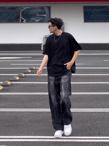 水洗裂纹牛仔裤男美式高街裤子修身显瘦微喇裤513ACK2486P42图片