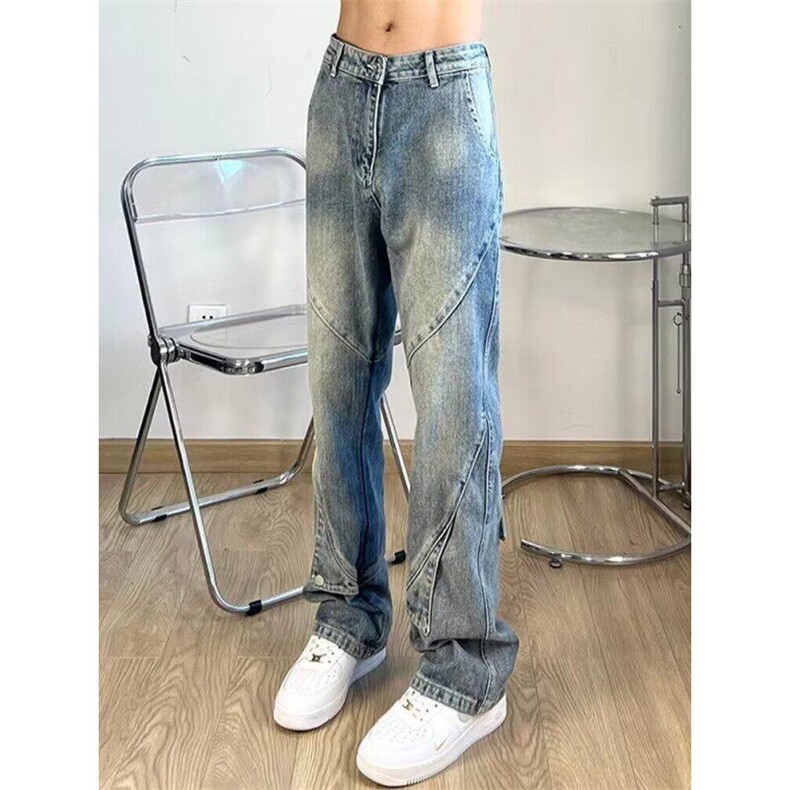 有货设计感纽扣微喇叭牛仔裤男女美式复古小众直筒裤潮LGT40-P52,男装牛仔裤,星座1008