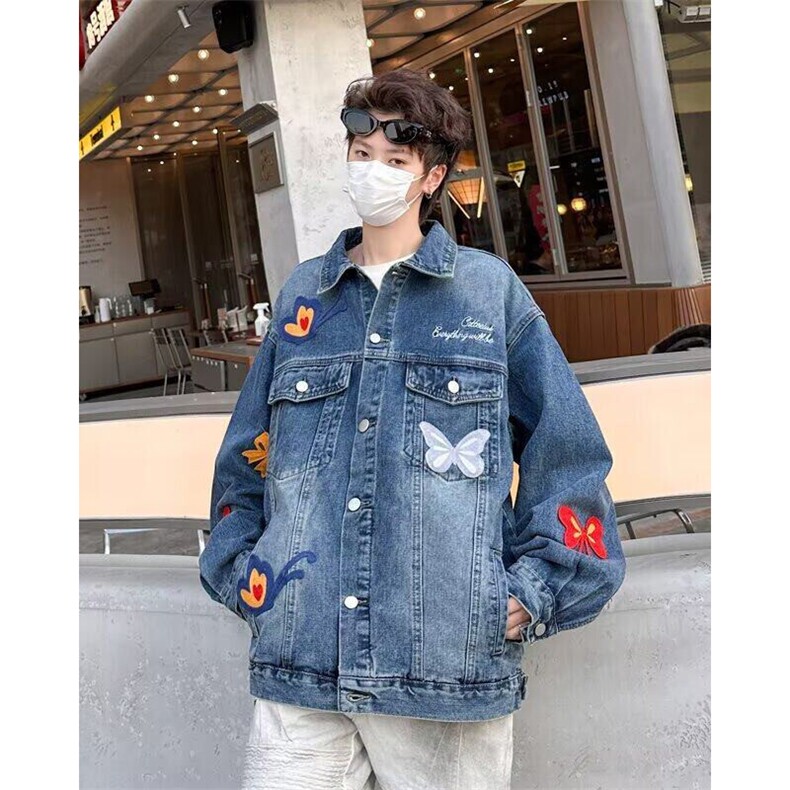 复古重工蝴蝶刺绣牛仔外套男女春秋季百搭休闲外套夹克N8864,男装夹克,星座1116A（原606A-3）