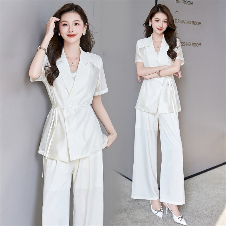 薄款职业西装套装女夏季2025新款时尚气质女神范休闲阔腿裤两件套,女装套装/套裙,时尚俏佳人