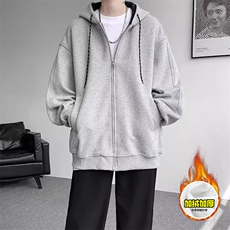 480G重磅加绒硬挺boxy男女秋冬美式高街双层撞色连帽卫衣开衫外套，女装短外套，电商A486