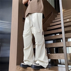 港风夏款男休闲裤侧边开叉单排扣双层贴标直筒冲锋长裤hk70P55，男装休闲裤，星座1013-1