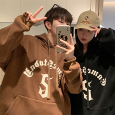 EQ183潮牌哥特文印花卫衣男女春季连帽套头学院风情侣装外套P58，男装卫衣，电商C306-1