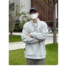 日系复古重磅宽松立领卫衣男美式工装开胸纽扣套头外套，男装卫衣，星座506A