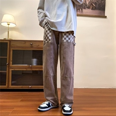 高街牛仔裤男口袋格子拼色韩版潮流2024秋冬季ins长裤RK1078-P46，男装牛仔裤，星座412-2