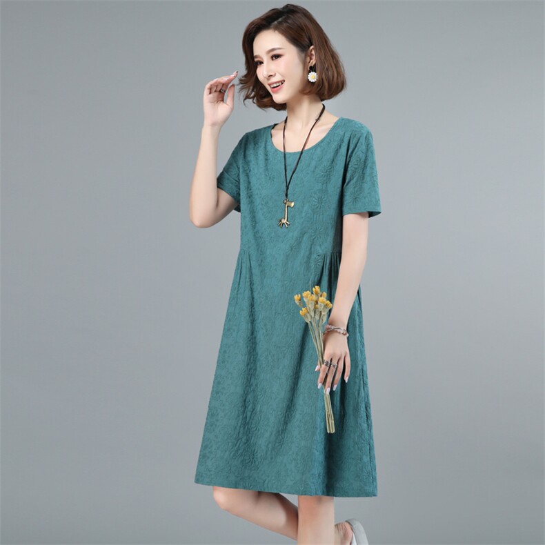 全棉连衣裙夏季2026新款衣服大码女装妈妈装高端全棉气质宽松裙子,女装连衣裙,简韵佳