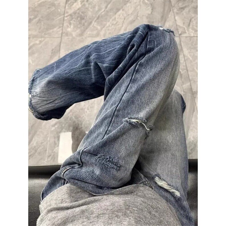 美式复古闪电纹破洞牛仔裤男春季简约潮流气质ins新款流行NG941,男装牛仔裤,星座1116A（原606A-3）