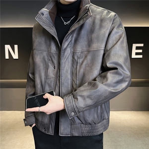 2553-P268-M-3XL标90绒店主立领休闲渲染皮质机车高品质羽绒服