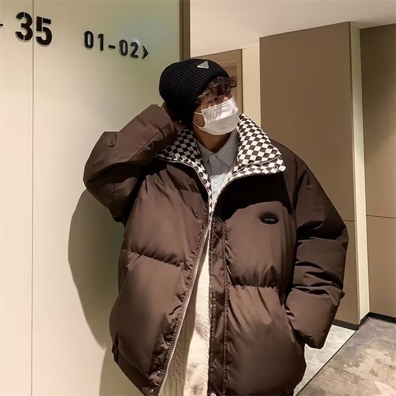 ins港风情侣棋盘格棉衣冬季潮牌韩版潮牌bf面包服男MR03-P75图片