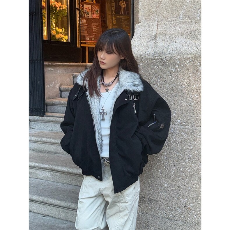 毛领座山雕宽松棉服外套男女美式高街复古十字架棉衣秋冬潮,男装棉衣,星座506A