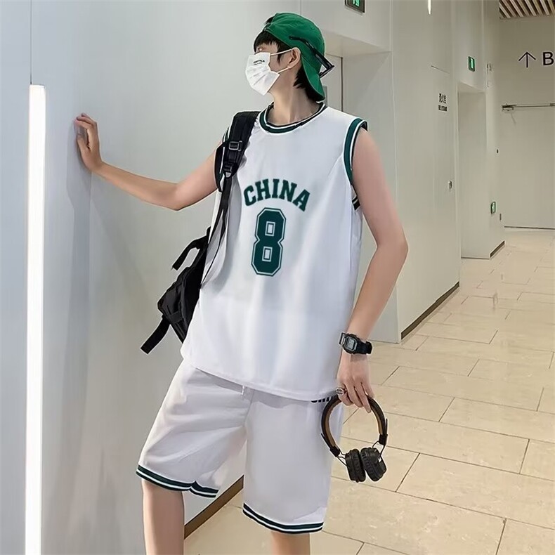 夏季薄款冰丝运动套装男女情侣宽松篮球服两件套背心短裤一套青年,男装牛仔裤,星座410-7