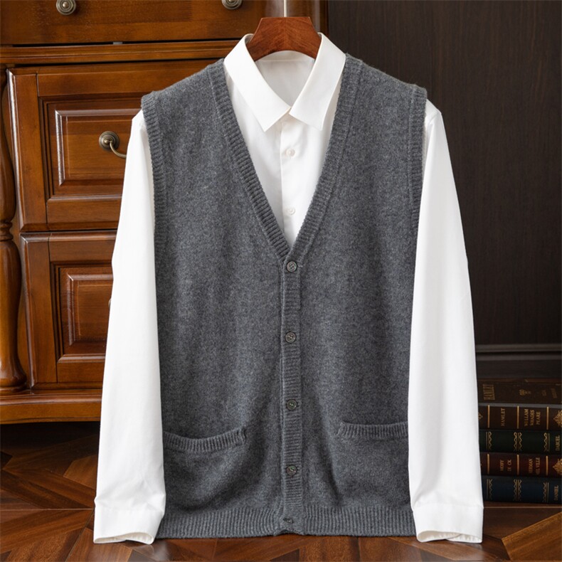 时尚男士秋季新款V领无袖针织马甲品质羊毛材质修身显瘦百搭必备，男装背心/马甲，端硕羊绒