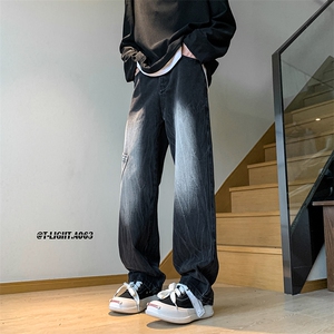 秋季美式ins高街hiphop重工艺水洗直筒工装牛仔裤货号K691P60图片
