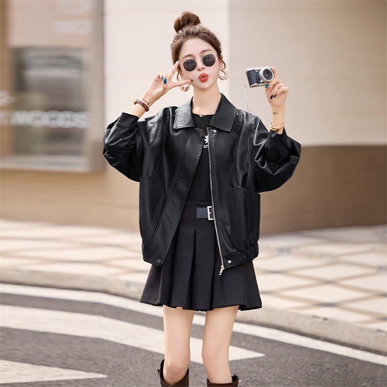 海宁皮衣女2025年新款仿绵羊皮高端机车皮夹克短款外套休闲,女装皮衣,美拉德工厂直营店