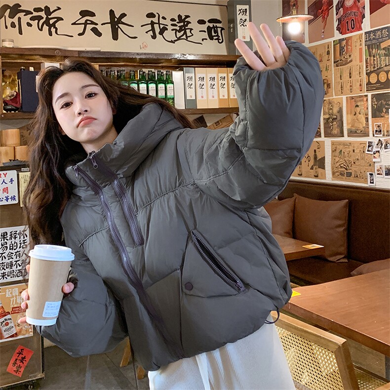 灰色连帽短款羽绒服女2025冬季新款今年流行设计感加厚保暖面包服,女装羽绒服,2C262