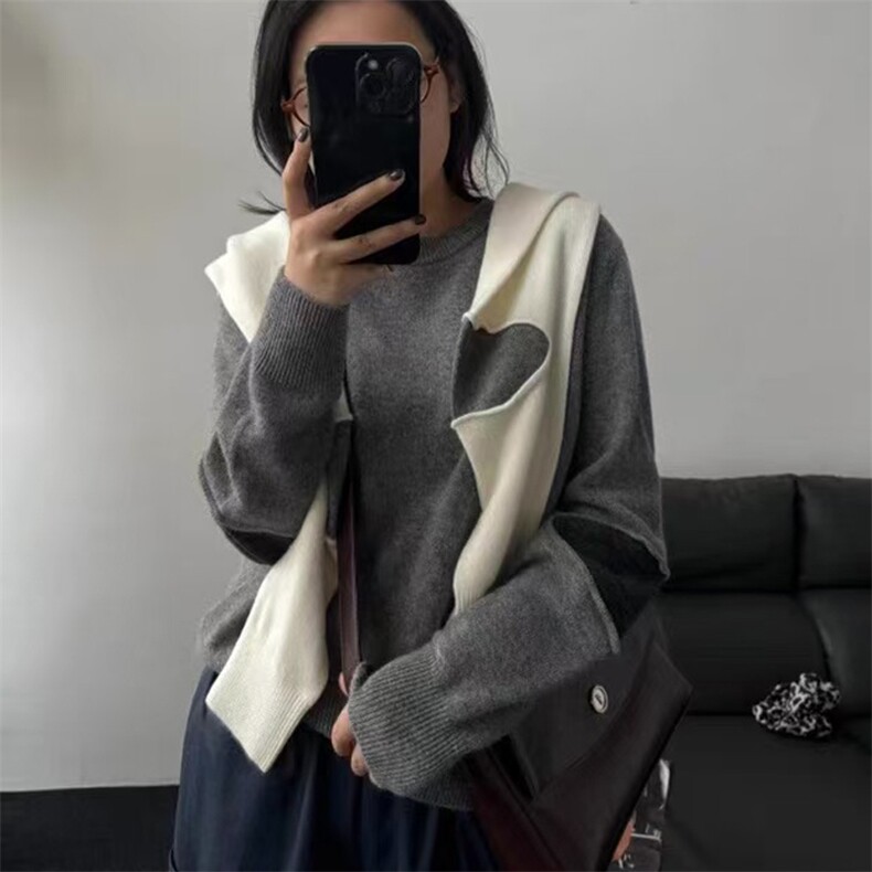 秋冬新款纯色针织圆领套头上衣时尚百搭,针织衫/毛衣,忠诺羊绒