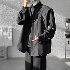 8XL-M高街风小众压褶设计高级感垫肩立领衬衫男宽松衬衣CS521P68，男装衬衫，电商D206-1