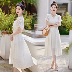 2024年夏季新款优雅气质中长款高腰印花仙女裙连衣裙，女装连衣裙，悦祺