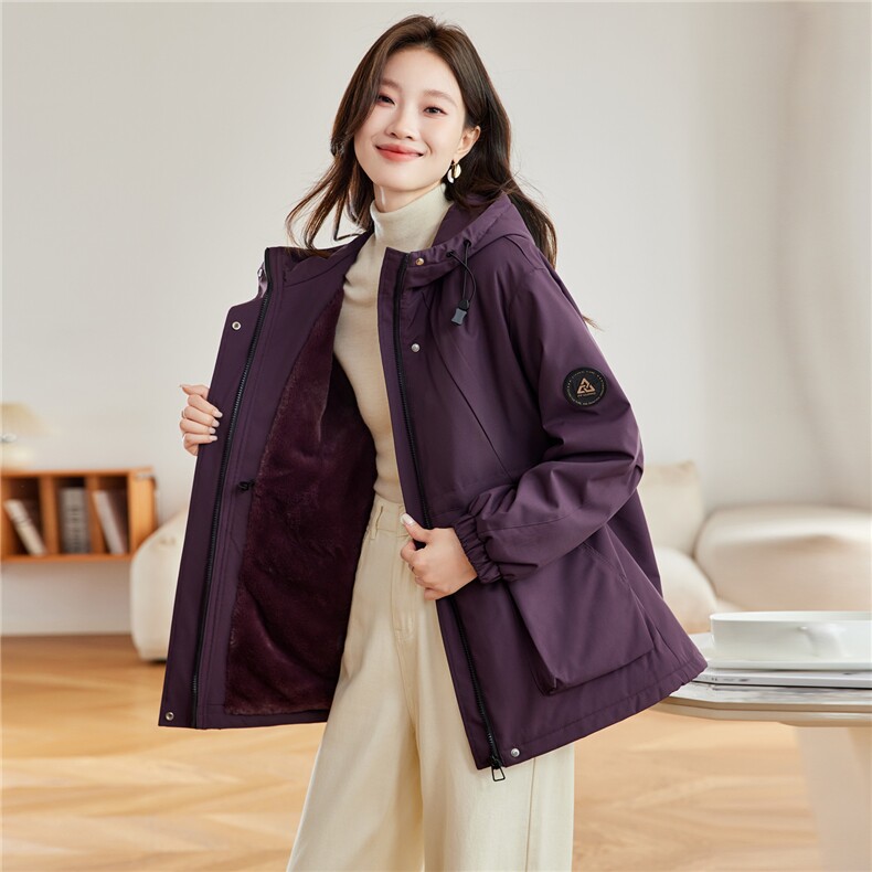 紫色收腰显瘦派克服加绒外套女2025秋冬新款宽松显瘦加厚保暖棉服,女装派克服,木子恋