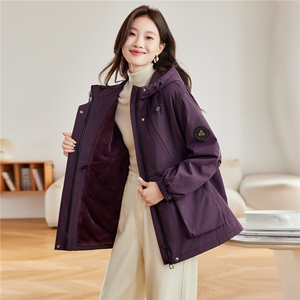 紫色收腰显瘦派克服加绒外套女2025秋冬新款宽松显瘦加厚保暖棉服图片