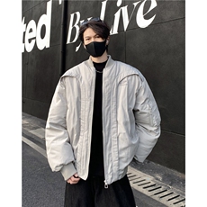 美式解构bomber飞行员夹克棉服男弧形短款棒球服棉衣外套男p98，男装夹克，电商C307