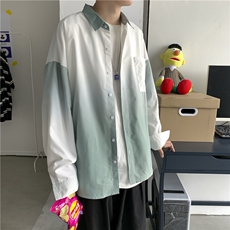714-1-c26男长袖秋潮流帅气复古休闲港风chic上衣扎染衬衫3，男装衬衫，星座1404-3