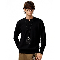 现货2026新款亨利领长袖T恤老钱风华夫格打底衫棉T60-特P50，男装T恤，星座1212