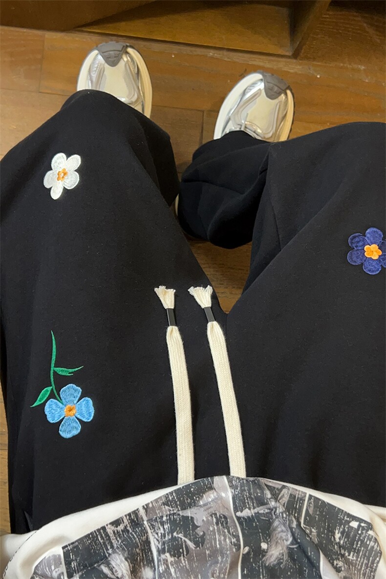 秋季新款华棉卫裤花朵刺绣小众复古大码休闲裤男K5774-特P40控78,男装休闲裤,电商A001