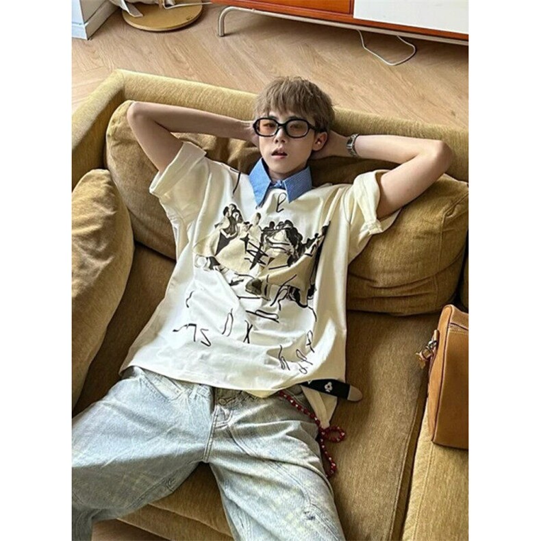 706-1-T858-P35现货夏季美式印花短袖T恤情侣宽松半袖上衣,男装T恤,星座706-1