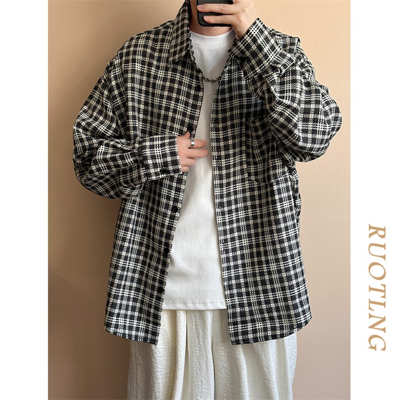 现货-小格子潮牌衬衫外套男百搭青少年衬衣-AC23098特批P58图片